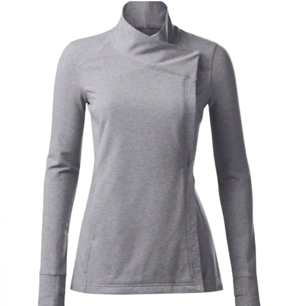 LULULEMON Coast Wrap Button Collar Sweatshirt Modal Heather Gray Sz‎ 2